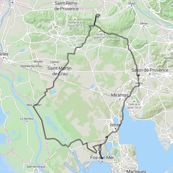 Map miniature of "Epic Road Cycling Tour from Fos-sur-Mer" cycling inspiration in Provence-Alpes-Côte d’Azur, France. Generated by Tarmacs.app cycling route planner
