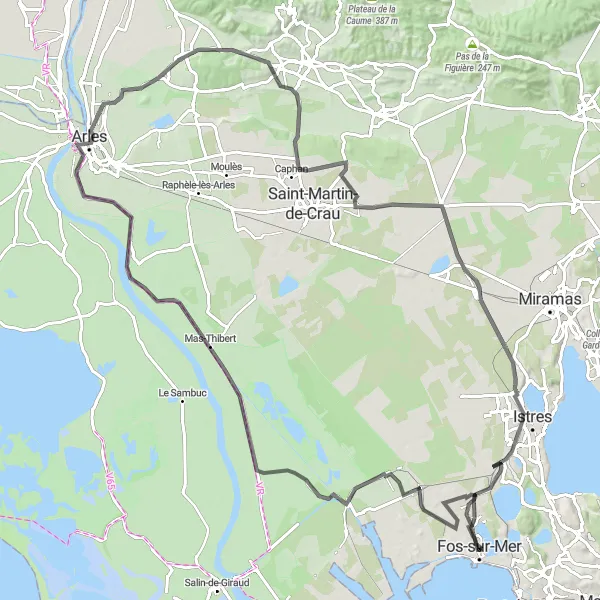 Map miniature of "Scenic Road Cycling Adventure near Fos-sur-Mer" cycling inspiration in Provence-Alpes-Côte d’Azur, France. Generated by Tarmacs.app cycling route planner