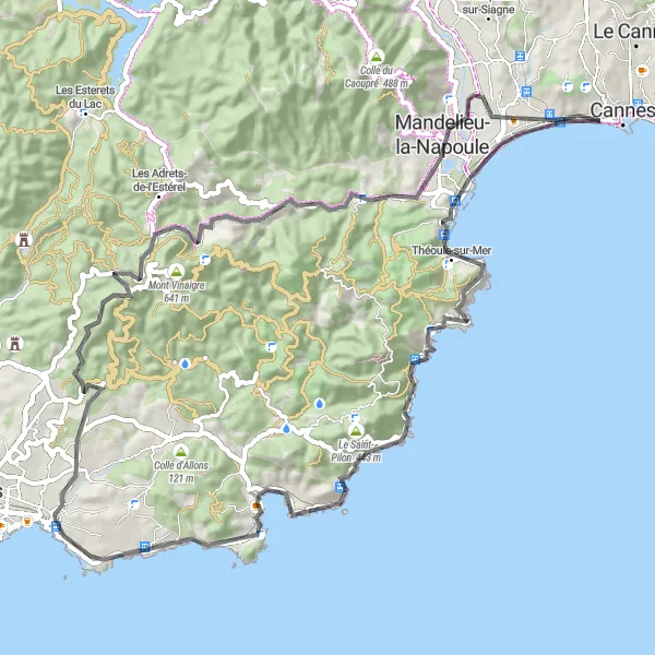 Kartminiatyr av "Route fra Fréjus til Saint-Raphaël via Col du Testanier" sykkelinspirasjon i Provence-Alpes-Côte d’Azur, France. Generert av Tarmacs.app sykkelrutoplanlegger