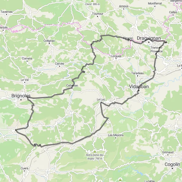 Karten-Miniaturansicht der Radinspiration "Rundweg von Garéoult nach La Roquette" in Provence-Alpes-Côte d’Azur, France. Erstellt vom Tarmacs.app-Routenplaner für Radtouren