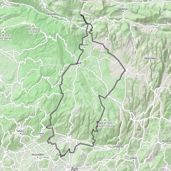 Karten-Miniaturansicht der Radinspiration "Die herausfordernde Bergtour durch die Provence" in Provence-Alpes-Côte d’Azur, France. Erstellt vom Tarmacs.app-Routenplaner für Radtouren