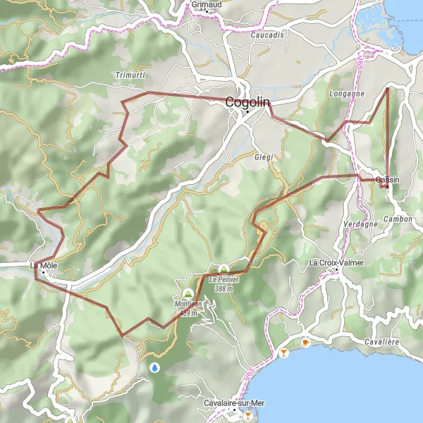 Karten-Miniaturansicht der Radinspiration "Gravelrunde um Gassin" in Provence-Alpes-Côte d’Azur, France. Erstellt vom Tarmacs.app-Routenplaner für Radtouren