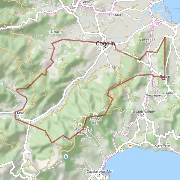 Miniature de la carte de l'inspiration cycliste "Aventure hors des sentiers battus à travers les chemins de gravier" dans la Provence-Alpes-Côte d’Azur, France. Générée par le planificateur d'itinéraire cycliste Tarmacs.app