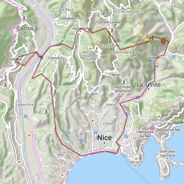 Map miniature of "The Gravel Adventure" cycling inspiration in Provence-Alpes-Côte d’Azur, France. Generated by Tarmacs.app cycling route planner