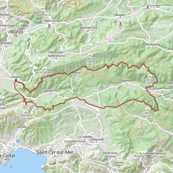 Map miniature of "Gravel Adventure to Mont Cruvelier" cycling inspiration in Provence-Alpes-Côte d’Azur, France. Generated by Tarmacs.app cycling route planner