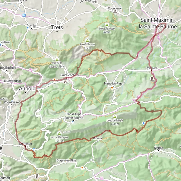 Map miniature of "Gémenos to Château d'Albertas" cycling inspiration in Provence-Alpes-Côte d’Azur, France. Generated by Tarmacs.app cycling route planner
