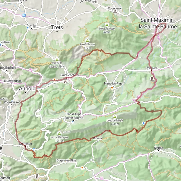 Miniatuurkaart van de fietsinspiratie "Gémenos naar Château d'Albertas Gravelroute" in Provence-Alpes-Côte d’Azur, France. Gemaakt door de Tarmacs.app fietsrouteplanner