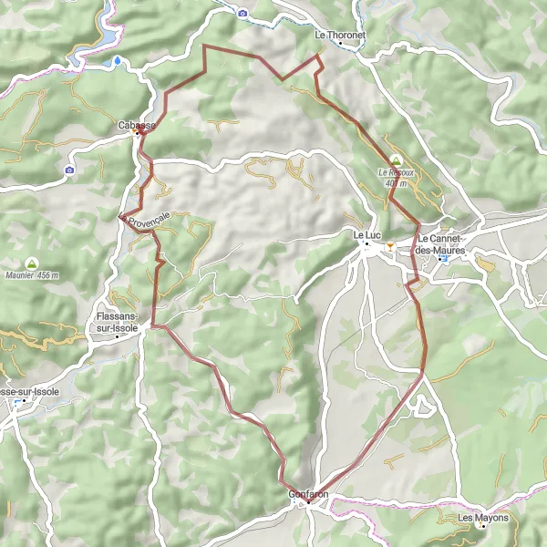Mapa miniatúra "La Roquette - Château des Pontevès - Le Thoronet - Le Cannet-des-Maures" cyklistická inšpirácia v Provence-Alpes-Côte d’Azur, France. Vygenerované cyklistickým plánovačom trás Tarmacs.app