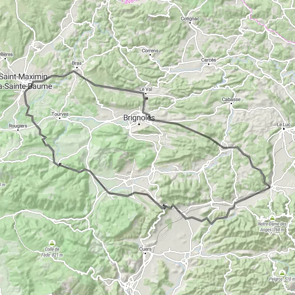 Kartminiatyr av "Scenisk landsvägsrunda med start i Gonfaron" cykelinspiration i Provence-Alpes-Côte d’Azur, France. Genererad av Tarmacs.app cykelruttplanerare
