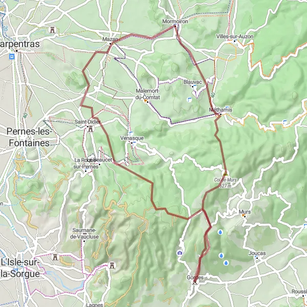 Miniature de la carte de l'inspiration cycliste "Gravel Gordes - Château de Gordes" dans la Provence-Alpes-Côte d’Azur, France. Générée par le planificateur d'itinéraire cycliste Tarmacs.app