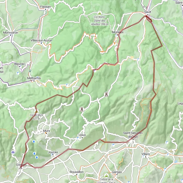 Miniature de la carte de l'inspiration cycliste "Les panoramas du Luberon en gravel" dans la Provence-Alpes-Côte d’Azur, France. Générée par le planificateur d'itinéraire cycliste Tarmacs.app