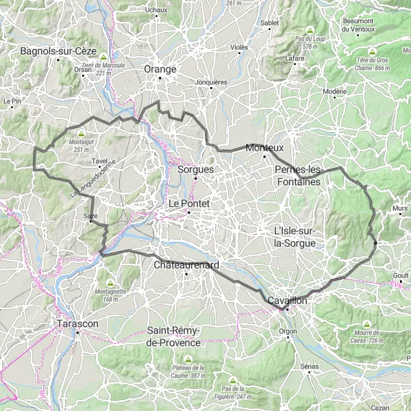 Miniature de la carte de l'inspiration cycliste "L'aventure panoramique du Luberon" dans la Provence-Alpes-Côte d’Azur, France. Générée par le planificateur d'itinéraire cycliste Tarmacs.app