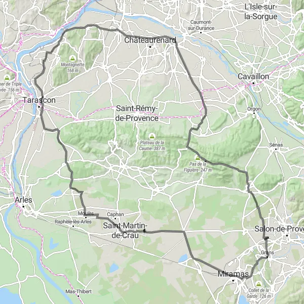 Zemljevid v pomanjšavi "Road trip po slikoviti Provansi" kolesarske inspiracije v Provence-Alpes-Côte d’Azur, France. Generirano z načrtovalcem kolesarskih poti Tarmacs.app