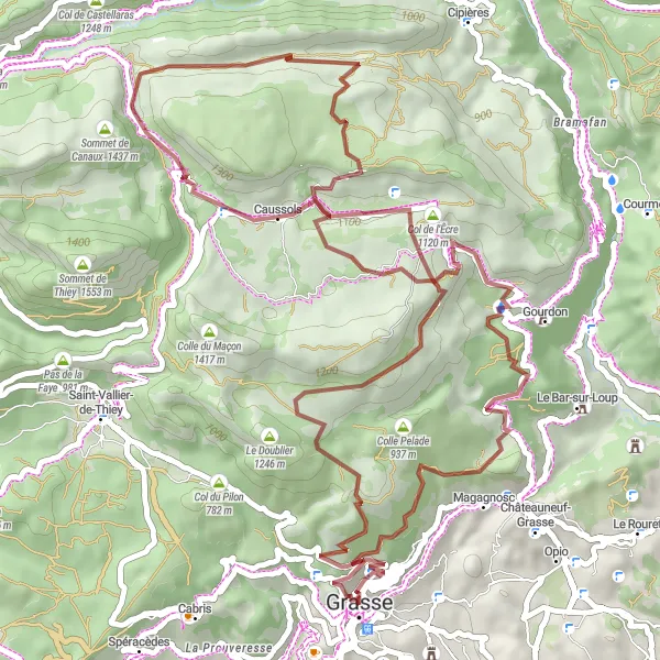 Mapa miniatúra "Grasse - Magagnosc Gravel Tour" cyklistická inšpirácia v Provence-Alpes-Côte d’Azur, France. Vygenerované cyklistickým plánovačom trás Tarmacs.app