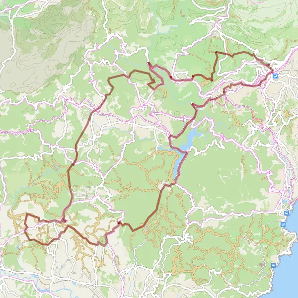 Zemljevid v pomanjšavi "Pustolovščina po Provansi v zavetju makadamskih poti" kolesarske inspiracije v Provence-Alpes-Côte d’Azur, France. Generirano z načrtovalcem kolesarskih poti Tarmacs.app