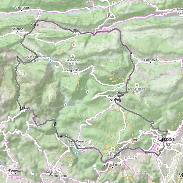 Miniaturní mapa "Road adventure through Château de Mons and Bauroux" inspirace pro cyklisty v oblasti Provence-Alpes-Côte d’Azur, France. Vytvořeno pomocí plánovače tras Tarmacs.app