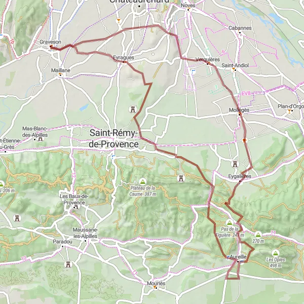 Miniatura mapy "Trasa gravelowa Eygalières" - trasy rowerowej w Provence-Alpes-Côte d’Azur, France. Wygenerowane przez planer tras rowerowych Tarmacs.app