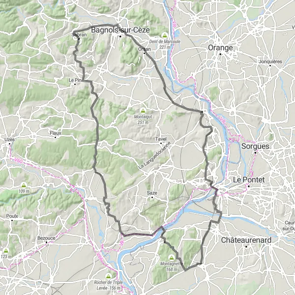 Miniatura mapy "Trasa rowerowa od Graveson do Palais du Roure" - trasy rowerowej w Provence-Alpes-Côte d’Azur, France. Wygenerowane przez planer tras rowerowych Tarmacs.app