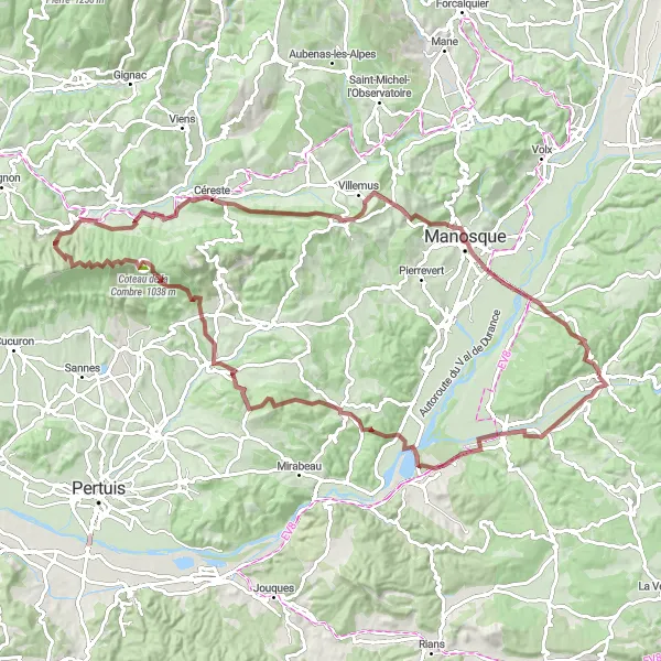 Miniatua del mapa de inspiración ciclista "Ruta de Gravel a través de Pueblos Pintorescos" en Provence-Alpes-Côte d’Azur, France. Generado por Tarmacs.app planificador de rutas ciclistas