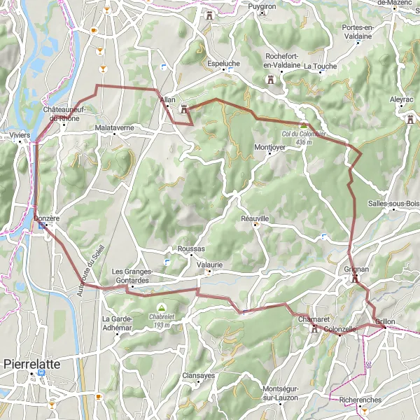 Miniaturní mapa "Gravelový okruh kolem Grillonu 3" inspirace pro cyklisty v oblasti Provence-Alpes-Côte d’Azur, France. Vytvořeno pomocí plánovače tras Tarmacs.app