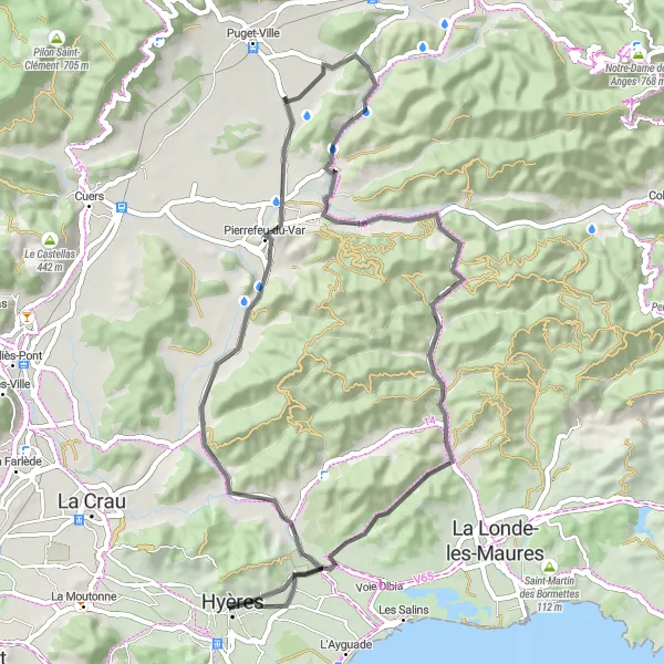 Map miniature of "Hill Ride with Stunning Views" cycling inspiration in Provence-Alpes-Côte d’Azur, France. Generated by Tarmacs.app cycling route planner