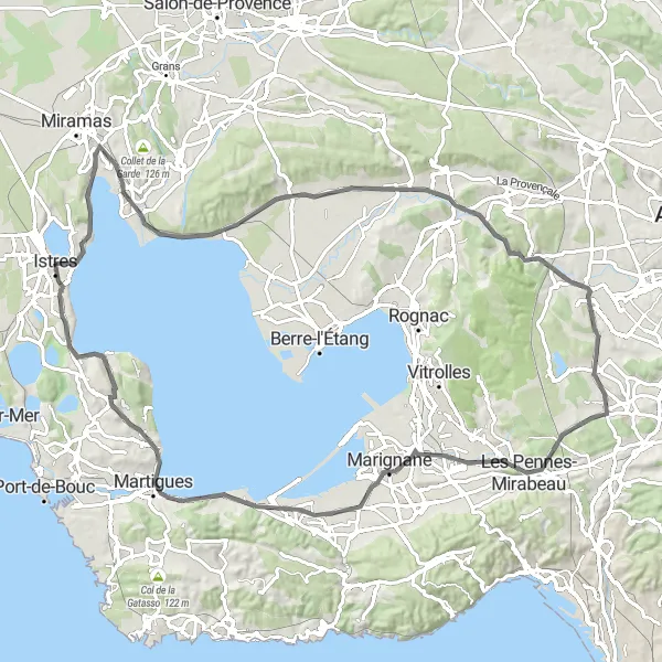 Map miniature of "Coastal and Scenic Ride" cycling inspiration in Provence-Alpes-Côte d’Azur, France. Generated by Tarmacs.app cycling route planner