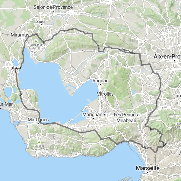 Map miniature of "Challenge the Hills" cycling inspiration in Provence-Alpes-Côte d’Azur, France. Generated by Tarmacs.app cycling route planner