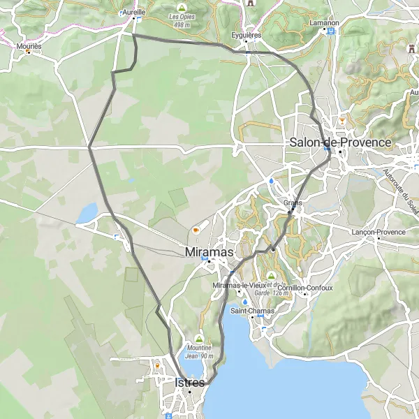 Map miniature of "Captivating Roads of Istres and Beyond" cycling inspiration in Provence-Alpes-Côte d’Azur, France. Generated by Tarmacs.app cycling route planner