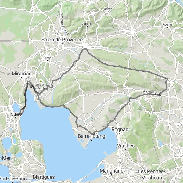 Map miniature of "Scenic Adventure through Istres and Beyond" cycling inspiration in Provence-Alpes-Côte d’Azur, France. Generated by Tarmacs.app cycling route planner