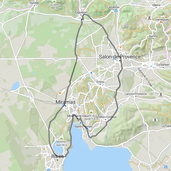 Map miniature of "Breathtaking Views and Charming Villages in Istres" cycling inspiration in Provence-Alpes-Côte d’Azur, France. Generated by Tarmacs.app cycling route planner