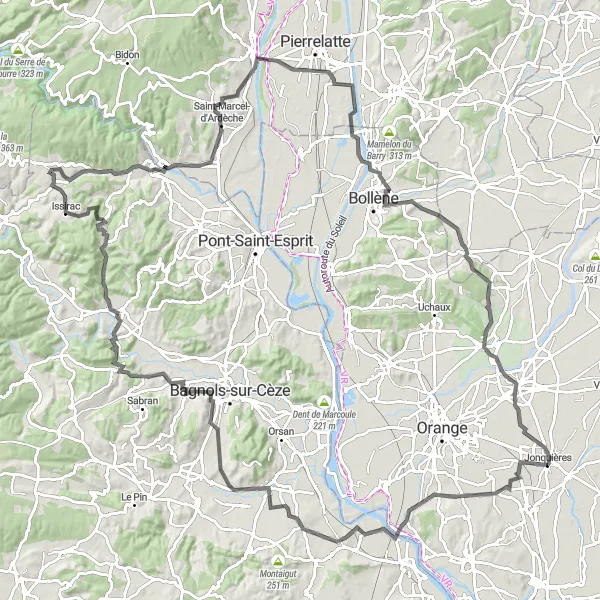 Karttaminiaatyyri "Haastava maastopyöräreitti Cèzen laakson läpi" pyöräilyinspiraatiosta alueella Provence-Alpes-Côte d’Azur, France. Luotu Tarmacs.app pyöräilyreittisuunnittelijalla