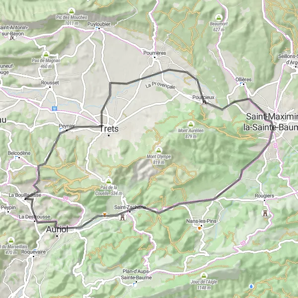 Miniaturní mapa "Exploration of Peynier and Saint-Zacharie by Road" inspirace pro cyklisty v oblasti Provence-Alpes-Côte d’Azur, France. Vytvořeno pomocí plánovače tras Tarmacs.app