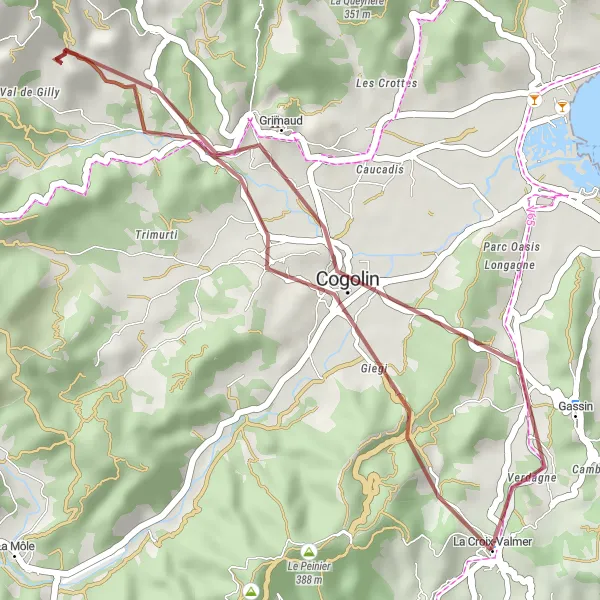 Map miniature of "L'Enfournaou and the Alluring Town of Cogolin" cycling inspiration in Provence-Alpes-Côte d’Azur, France. Generated by Tarmacs.app cycling route planner