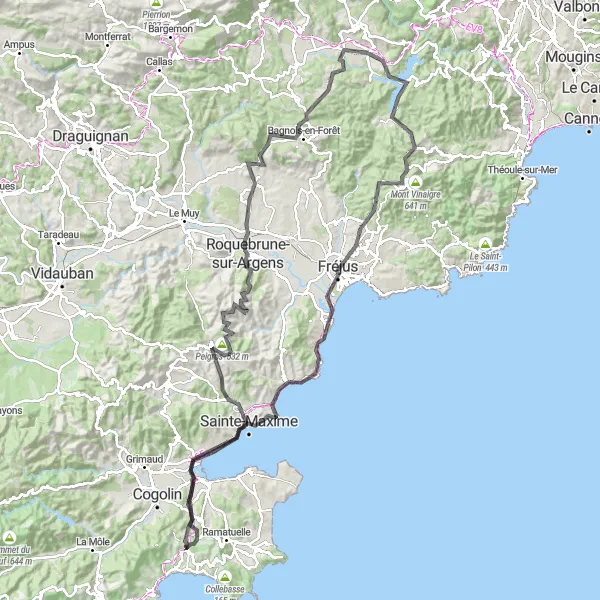 Kartminiatyr av "Utmanande cykeltur till La Croix-Valmer" cykelinspiration i Provence-Alpes-Côte d’Azur, France. Genererad av Tarmacs.app cykelruttplanerare