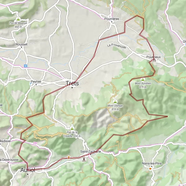 Mapa miniatúra "Gravelová cyklistická trasa z La Destrousse" cyklistická inšpirácia v Provence-Alpes-Côte d’Azur, France. Vygenerované cyklistickým plánovačom trás Tarmacs.app