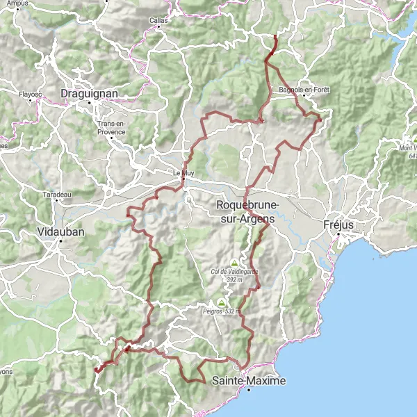 Map miniature of "The Awe-Inspiring Gravel Marathon" cycling inspiration in Provence-Alpes-Côte d’Azur, France. Generated by Tarmacs.app cycling route planner