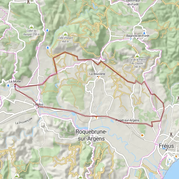 Miniaturní mapa "Gravel La Motte - Gorges du Blavet - La Motte loop" inspirace pro cyklisty v oblasti Provence-Alpes-Côte d’Azur, France. Vytvořeno pomocí plánovače tras Tarmacs.app