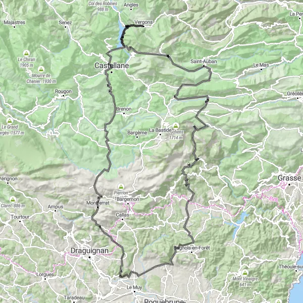 Miniaturekort af cykelinspirationen "Cykeltur til Castellane" i Provence-Alpes-Côte d’Azur, France. Genereret af Tarmacs.app cykelruteplanlægger