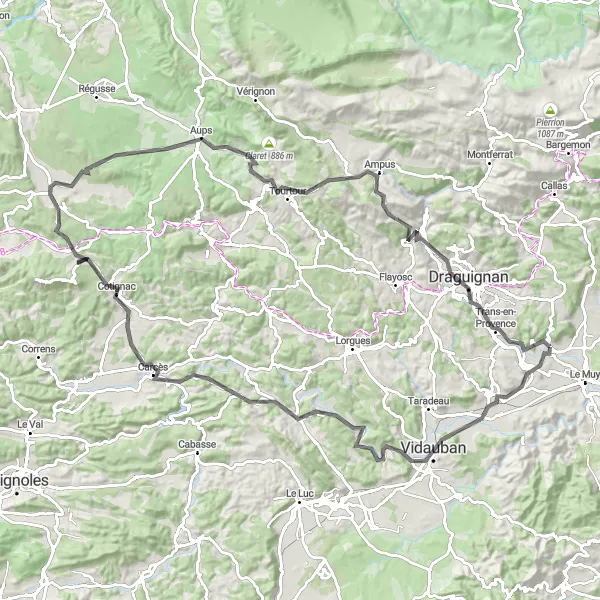 Zemljevid v pomanjšavi "Road Kolesarska Pot do La Motte" kolesarske inspiracije v Provence-Alpes-Côte d’Azur, France. Generirano z načrtovalcem kolesarskih poti Tarmacs.app