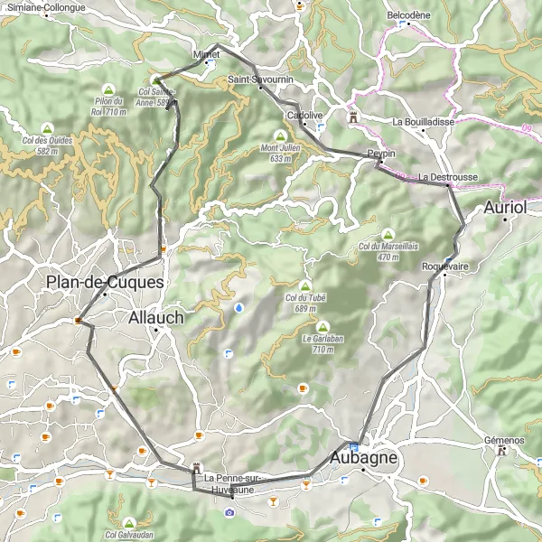 Mapa miniatúra "Cyklistická trasa okolo Col Sainte-Anne" cyklistická inšpirácia v Provence-Alpes-Côte d’Azur, France. Vygenerované cyklistickým plánovačom trás Tarmacs.app