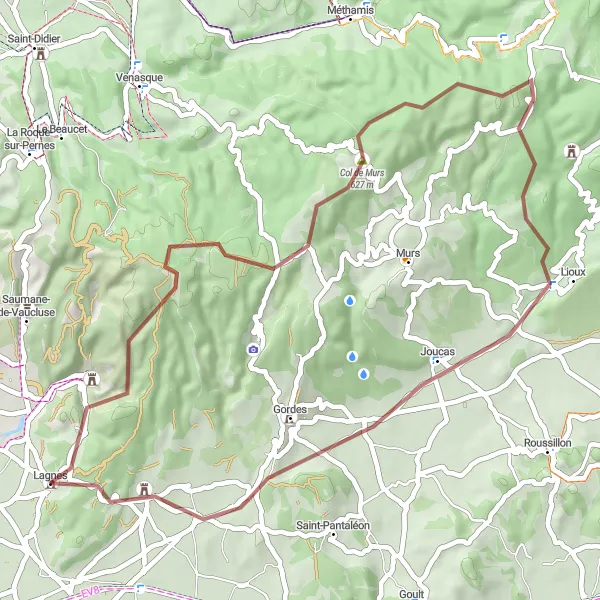 Miniatua del mapa de inspiración ciclista "Ruta de ciclismo de grava por Fontaine-de-Vaucluse y Lioux" en Provence-Alpes-Côte d’Azur, France. Generado por Tarmacs.app planificador de rutas ciclistas
