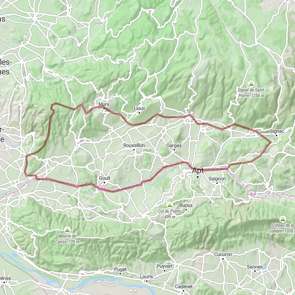 Mapa miniatúra "Veľký okruh z Lagnes" cyklistická inšpirácia v Provence-Alpes-Côte d’Azur, France. Vygenerované cyklistickým plánovačom trás Tarmacs.app