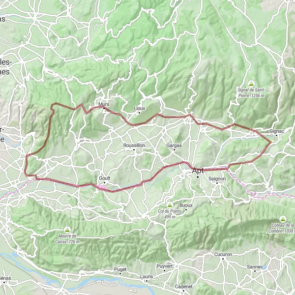 Miniatuurkaart van de fietsinspiratie "Gravelroute door de Luberon" in Provence-Alpes-Côte d’Azur, France. Gemaakt door de Tarmacs.app fietsrouteplanner