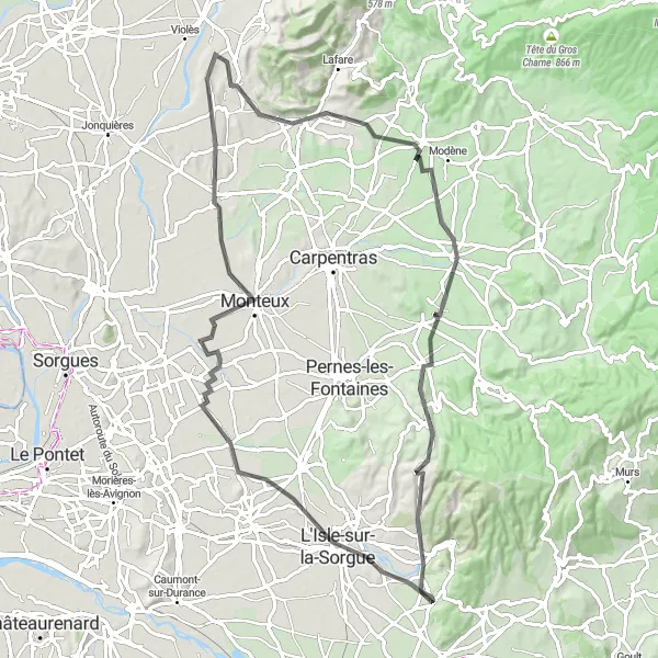 Miniatua del mapa de inspiración ciclista "Ruta Escénica por Pueblos y Viñedos" en Provence-Alpes-Côte d’Azur, France. Generado por Tarmacs.app planificador de rutas ciclistas