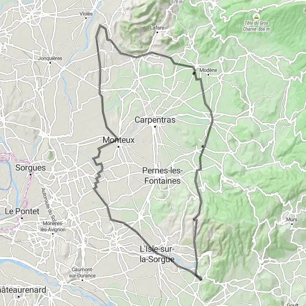 Miniatuurkaart van de fietsinspiratie "Fietstocht langs wijngaarden en dorpjes in de Provence" in Provence-Alpes-Côte d’Azur, France. Gemaakt door de Tarmacs.app fietsrouteplanner