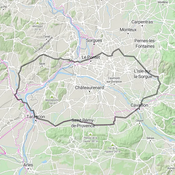 Mapa miniatúra "Road Route to Avignon" cyklistická inšpirácia v Provence-Alpes-Côte d’Azur, France. Vygenerované cyklistickým plánovačom trás Tarmacs.app