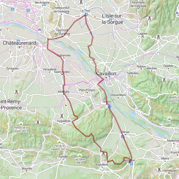 Miniatura mapy "Wyprawa do Saint-Andiol przez La Durance" - trasy rowerowej w Provence-Alpes-Côte d’Azur, France. Wygenerowane przez planer tras rowerowych Tarmacs.app