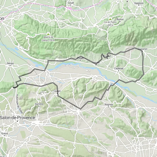 Miniatura mapy "Trasa przez Villelaure" - trasy rowerowej w Provence-Alpes-Côte d’Azur, France. Wygenerowane przez planer tras rowerowych Tarmacs.app