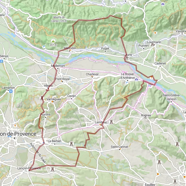 Karten-Miniaturansicht der Radinspiration "Schottertour von Lançon-Provence nach Château du Petit Pommier" in Provence-Alpes-Côte d’Azur, France. Erstellt vom Tarmacs.app-Routenplaner für Radtouren