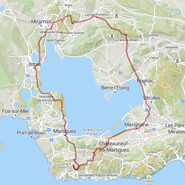 Map miniature of "Gravel Adventure through Provence" cycling inspiration in Provence-Alpes-Côte d’Azur, France. Generated by Tarmacs.app cycling route planner